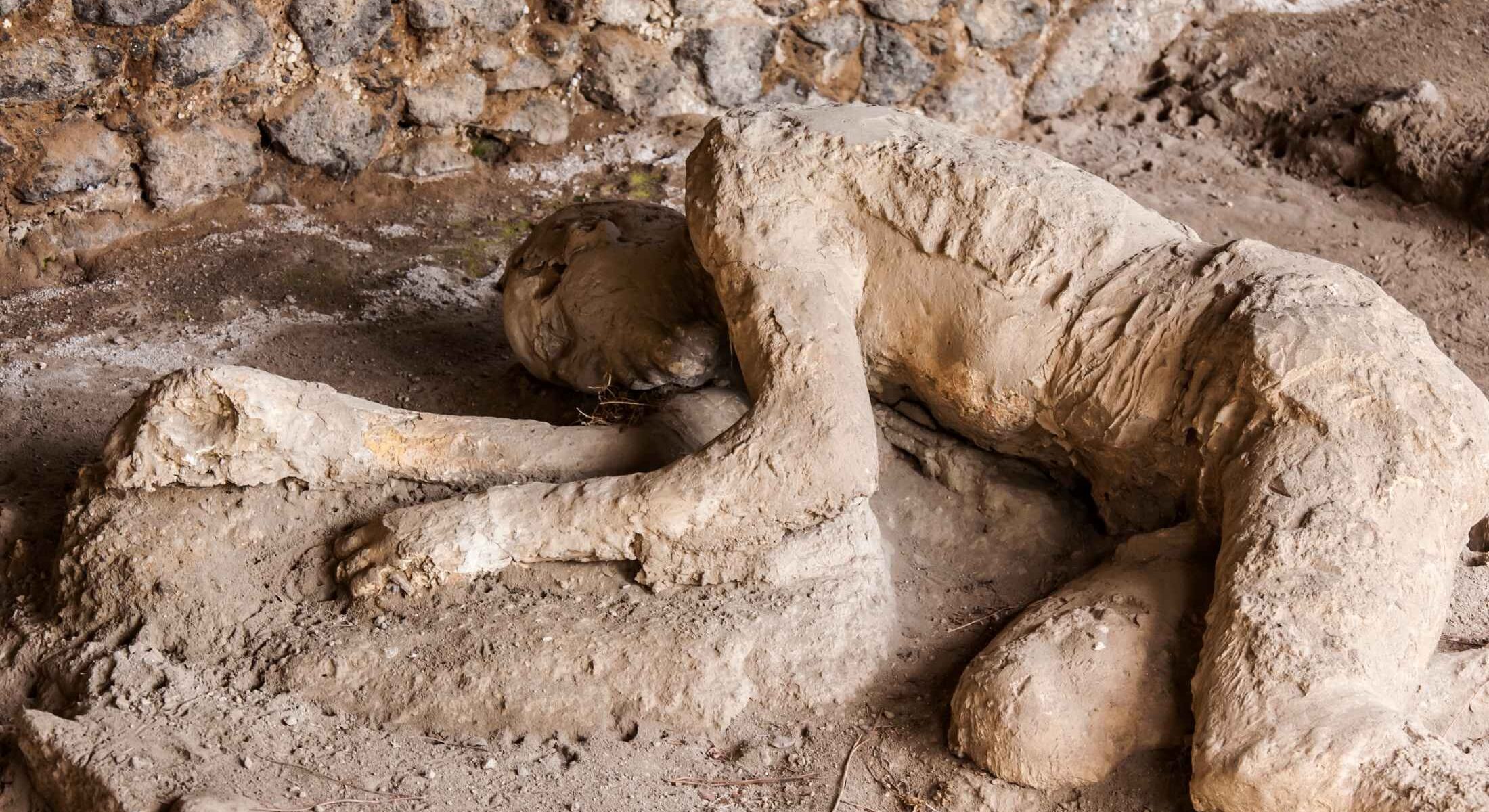 Body shape of a victim after the vesuvius eruptions in Pompeii