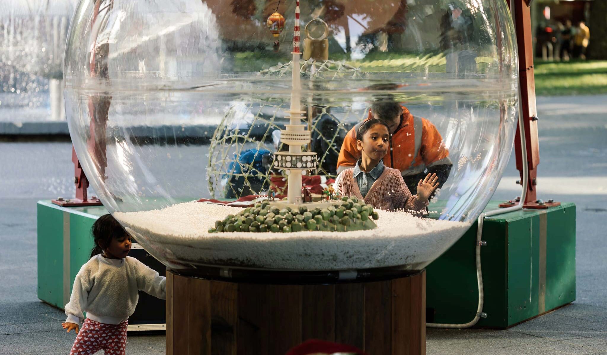 2-metre-tall interactive snow globe featuring a ‘Canberra winter wonderland’.